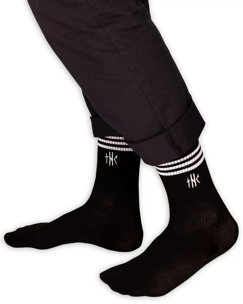 Socks - Calf High Tube Socks Thc Embroidery Black W/ White Stripe