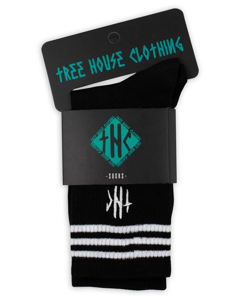 Socks - Calf High Tube Socks Thc Embroidery Black W/ White Stripe