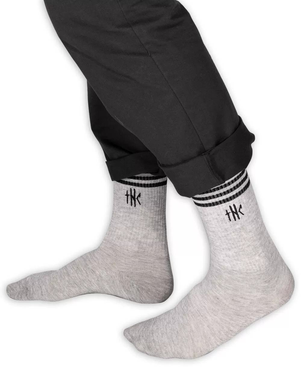 Socks - Calf High Tube Socks Thc Embroidery Grey W/ Black Stripe