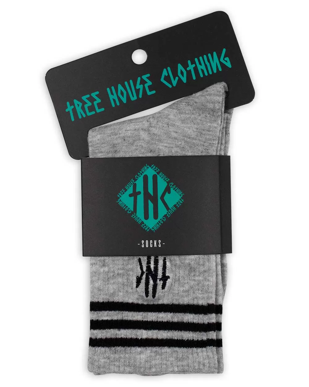 Socks - Calf High Tube Socks Thc Embroidery Grey W/ Black Stripe