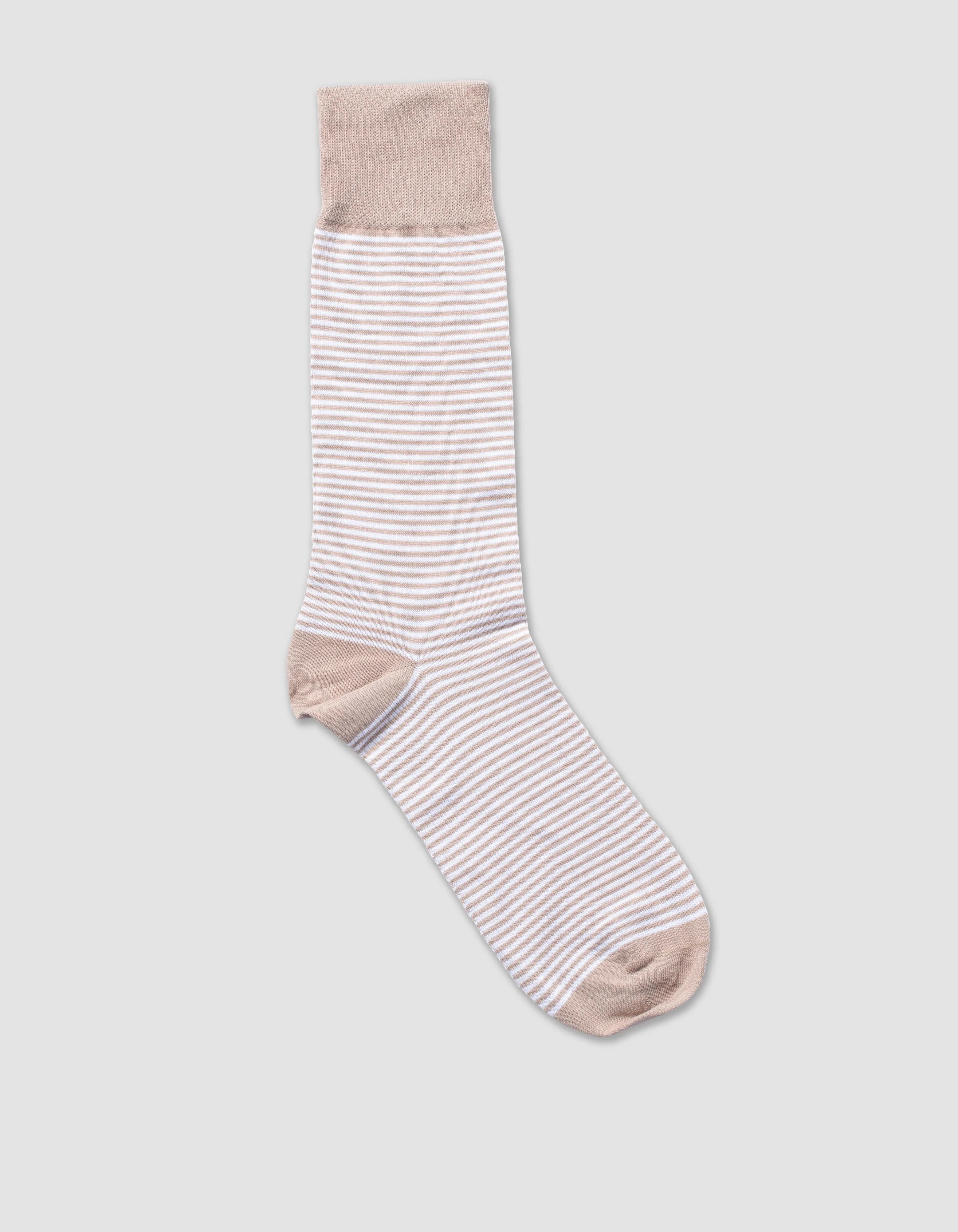 STRIPE COTTON MID-CALF SOCKS - BEIGE