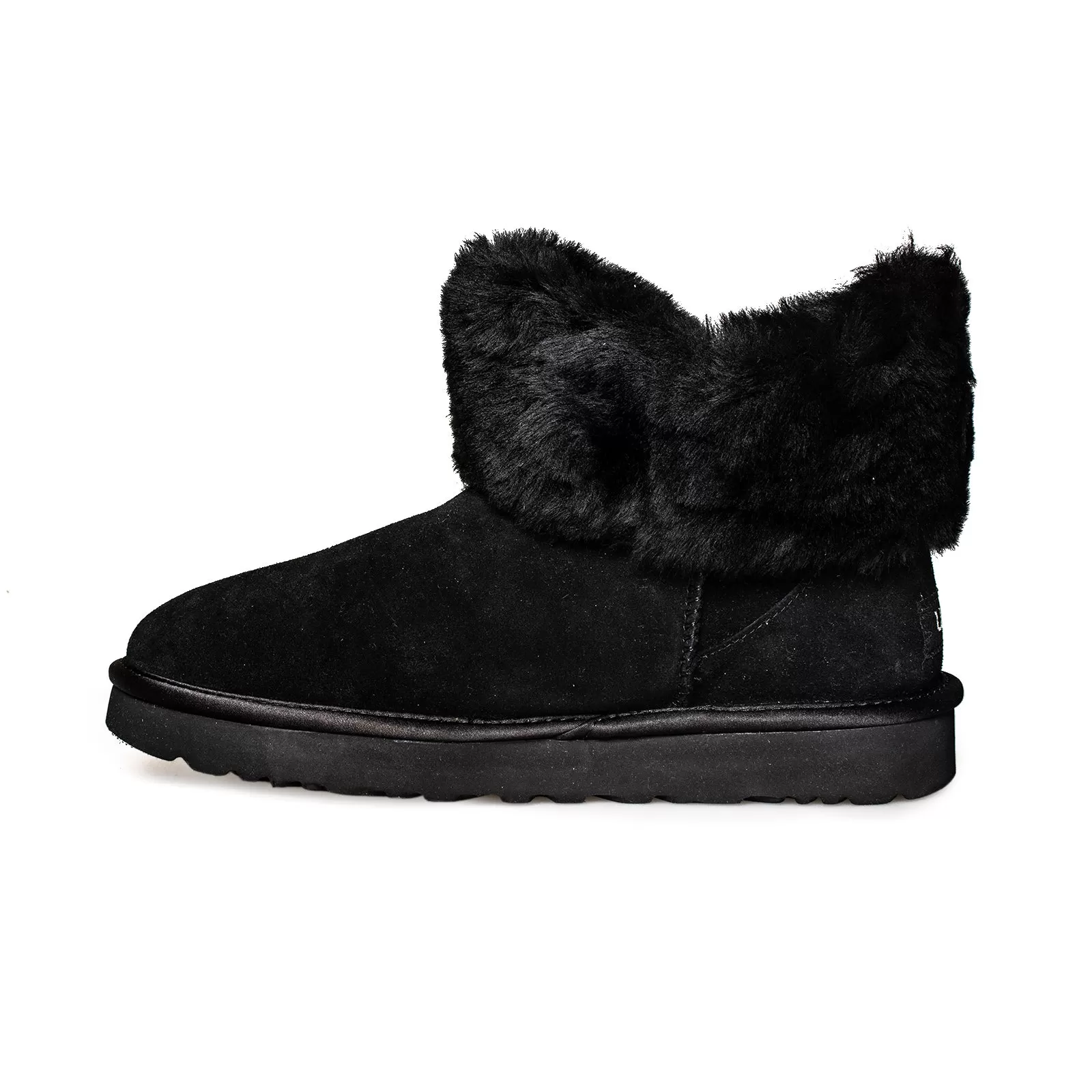 UGG Cinched Fur Mini Black Boots - Women's