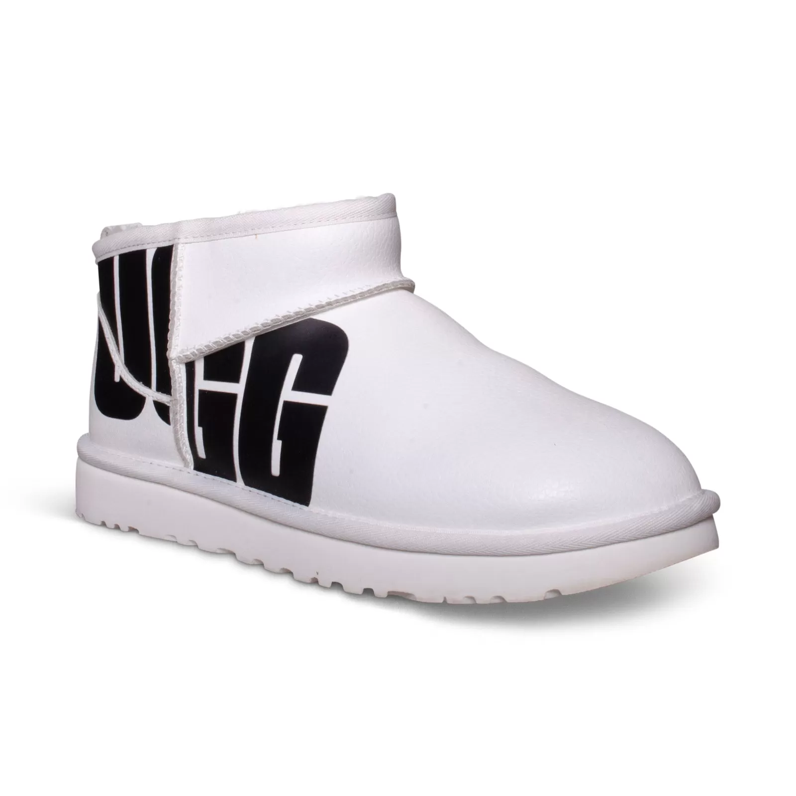 UGG Ultra Mini Leather Pebble White Boots - Women's