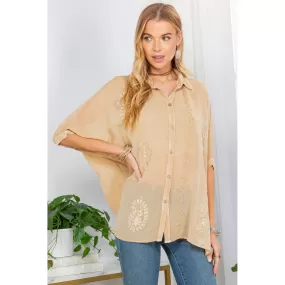 Vintage Vibes Kimono-Inspired Dolman Sleeve Button-Down Western Blouse