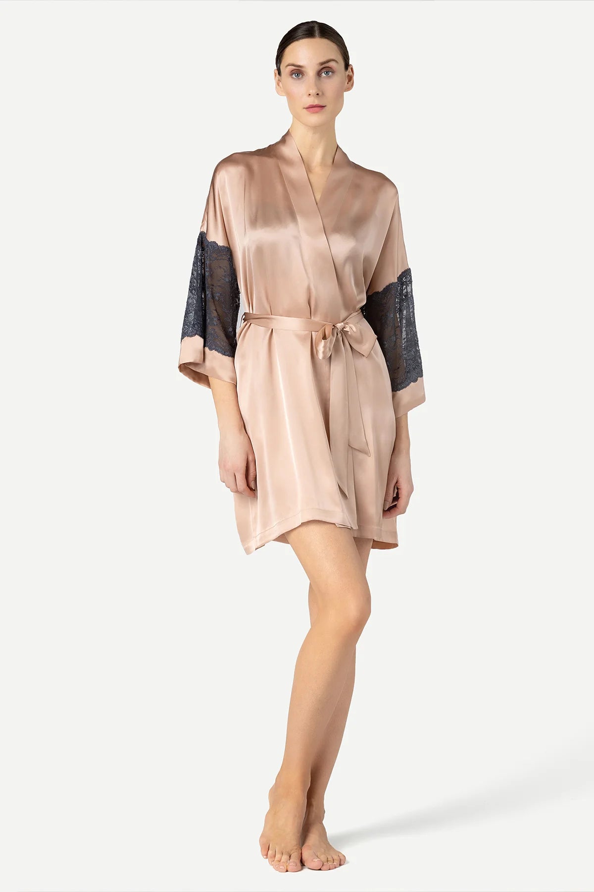 Viva Sensual Rose Gold Short Silk Kimono