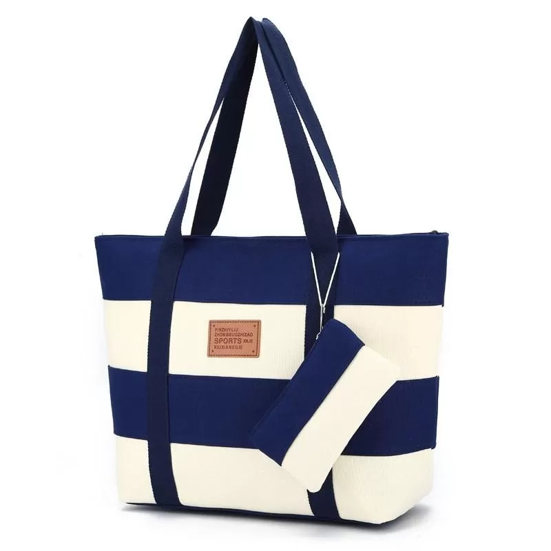 Women Canvas Nautical Beach Bags Fashion Large Handbags Female Shoulder Bag